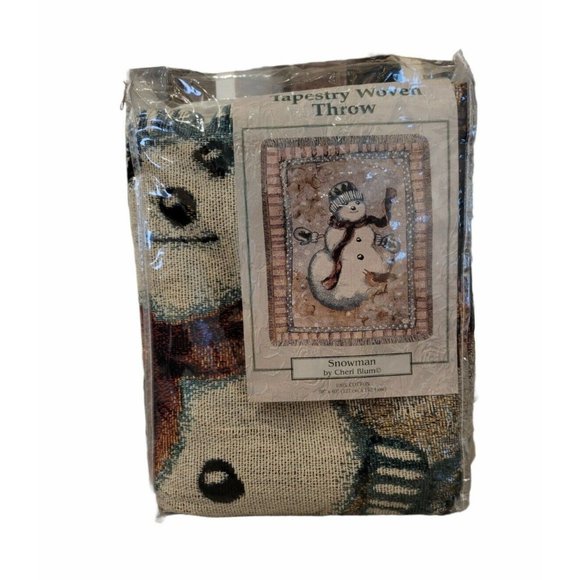 Snowman USA Made Manual Woodworkers & Weavers Tapestry Christmas Blanket Throw - Picture 4 of 6